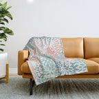 Modern Floral Prints, Coral Teal and Green Throw Blanket Gallery Image 1