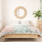 Modern Floral Prints, Coral Teal and Green Duvet Cover Gallery Image 3