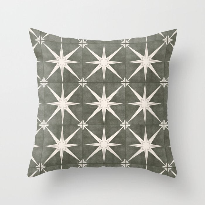 arlo star tile - olive Throw Pillow Gallery Image 1