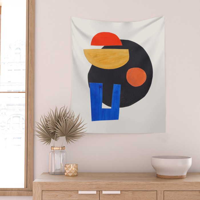 Minimalist Modern Mid Century Funky Colorful Primary Shapes Paper Collage by Ejaaz Haniff Wall Tapestry Gallery Image 2
