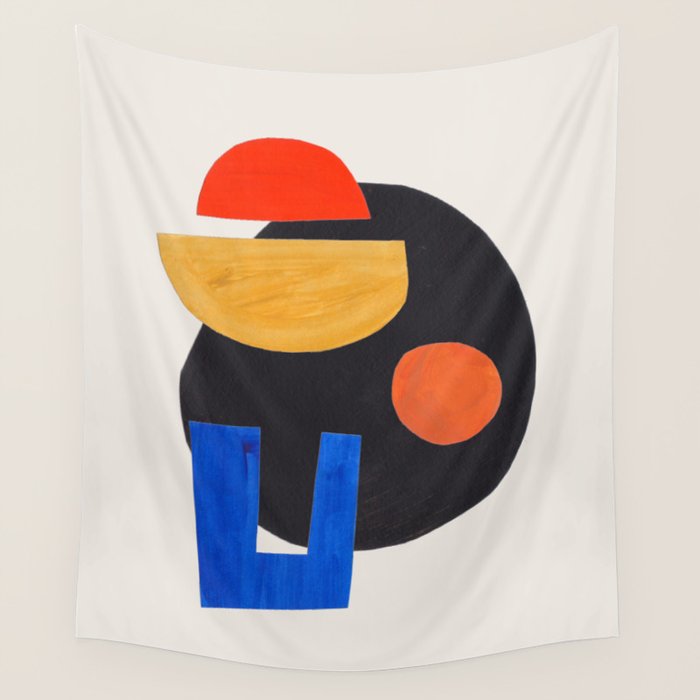 Minimalist Modern Mid Century Funky Colorful Primary Shapes Paper Collage by Ejaaz Haniff Wall Tapestry Gallery Image 4