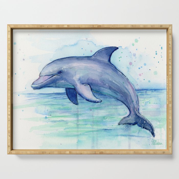 Dolphin Watercolor Sea Creature Animal Serving Tray Gallery Image 1