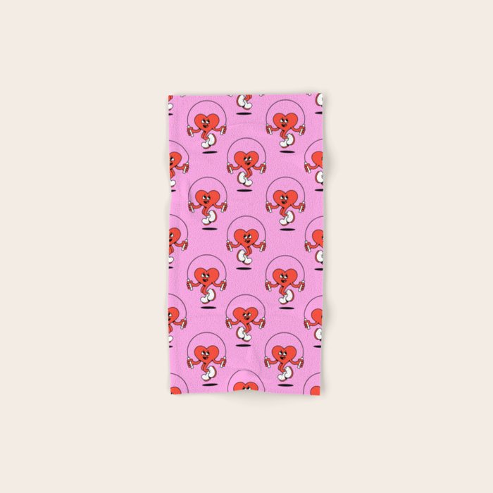 Retro love heart cartoon character pattern Bath Towel Gallery Image 1