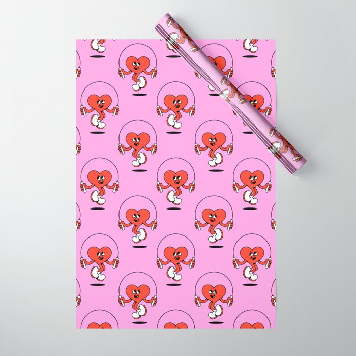 Retro love heart cartoon character pattern Wrapping Paper Gallery Image 1