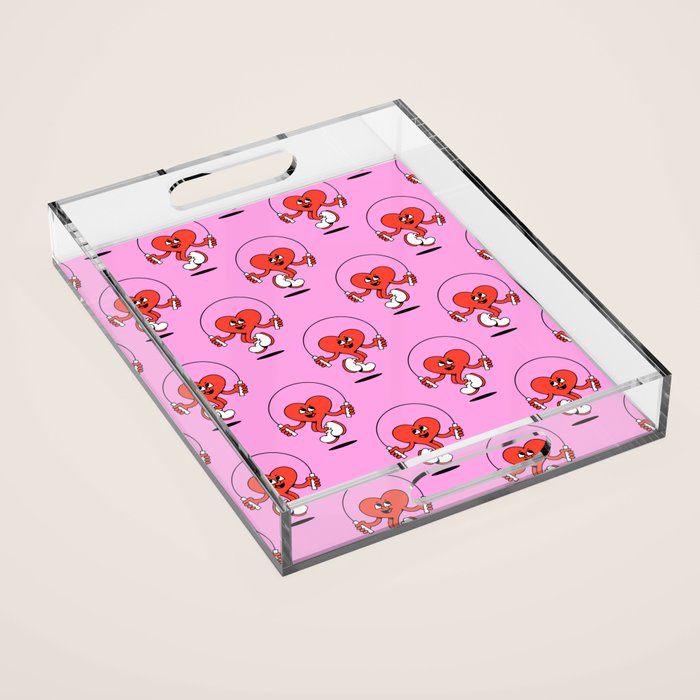 Retro love heart cartoon character pattern Acrylic Tray Gallery Image 1