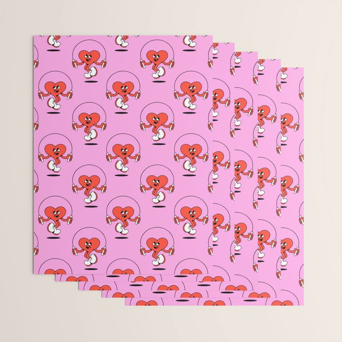 Retro love heart cartoon character pattern Wrapping Paper Gallery Image 3