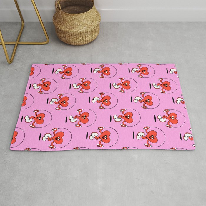Retro love heart cartoon character pattern Rug Gallery Image 1