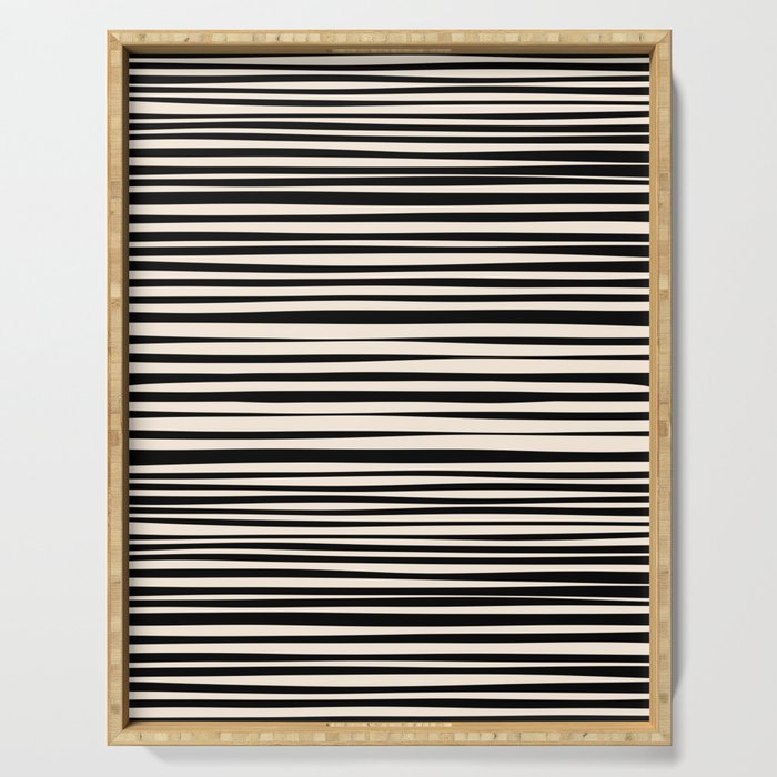 Natural Stripes Modern Minimalist Pattern in Black and Almond Cream  Serving Tray Gallery Image 1