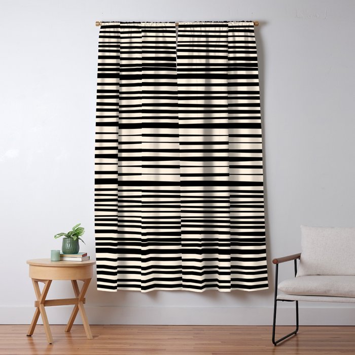 Natural Stripes Modern Minimalist Pattern in Black and Almond Cream  Window Curtain Gallery Image 5