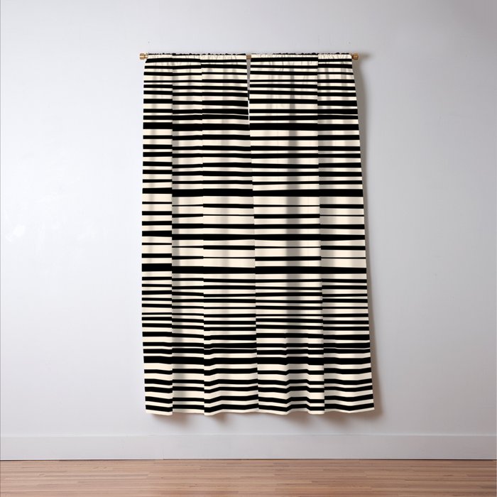Natural Stripes Modern Minimalist Pattern in Black and Almond Cream  Window Curtain Gallery Image 3