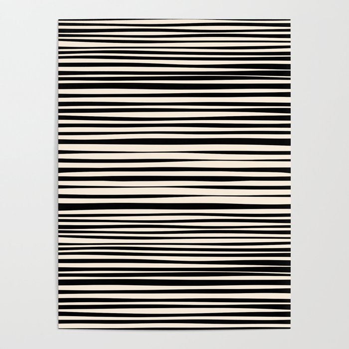 Natural Stripes Modern Minimalist Pattern in Black and Almond Cream  Poster Gallery Image 4
