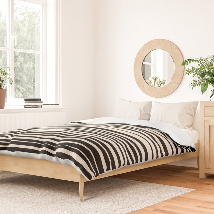 Natural Stripes Modern Minimalist Pattern in Black and Almond Cream  Duvet Cover Gallery Image 2