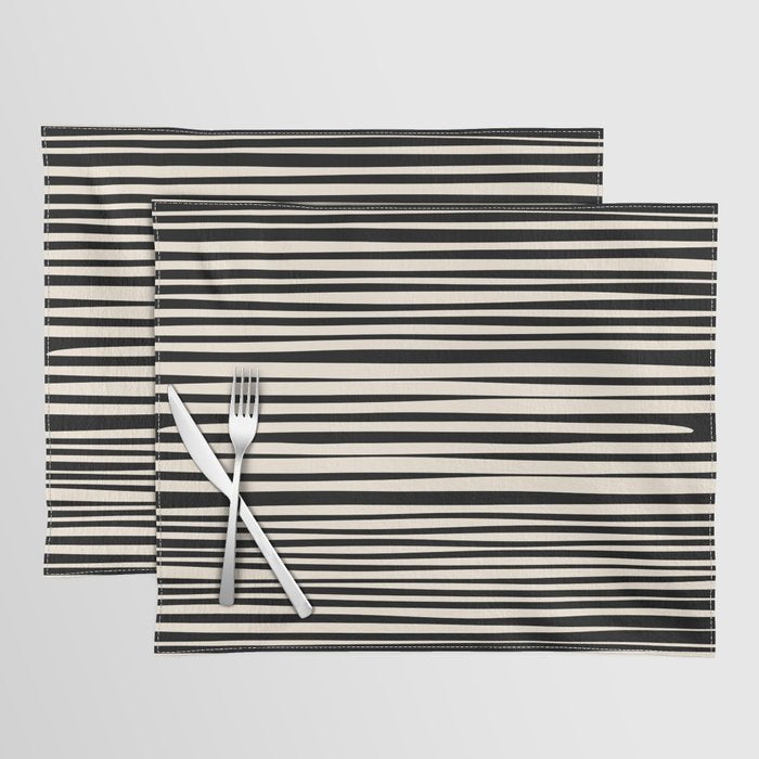 Natural Stripes Modern Minimalist Pattern in Black and Almond Cream  Placemat Gallery Image 1