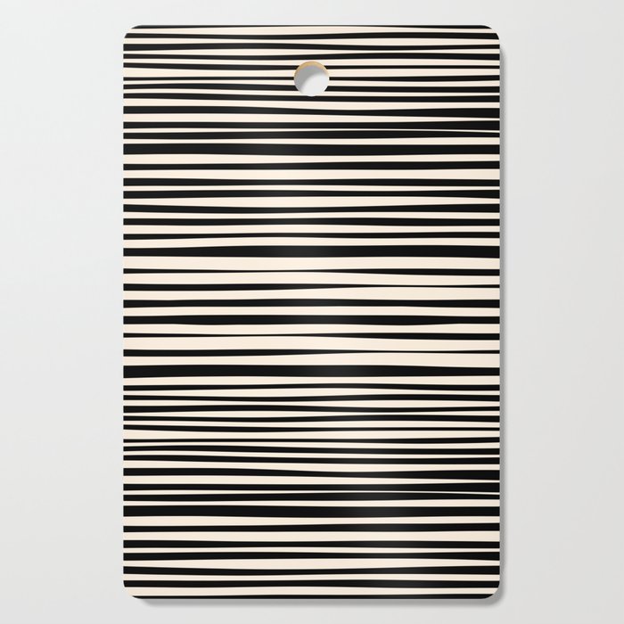 Natural Stripes Modern Minimalist Pattern in Black and Almond Cream  Cutting Board Gallery Image 1
