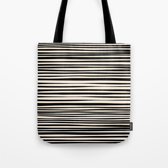 Natural Stripes Modern Minimalist Pattern in Black and Almond Cream  Tote Bag Gallery Image 1