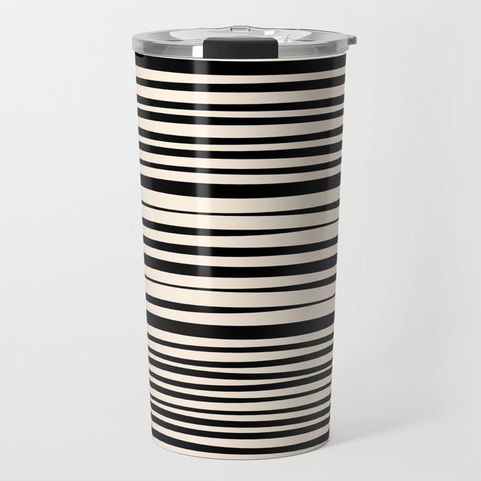 Natural Stripes Modern Minimalist Pattern in Black and Almond Cream  Travel Mug Gallery Image 1
