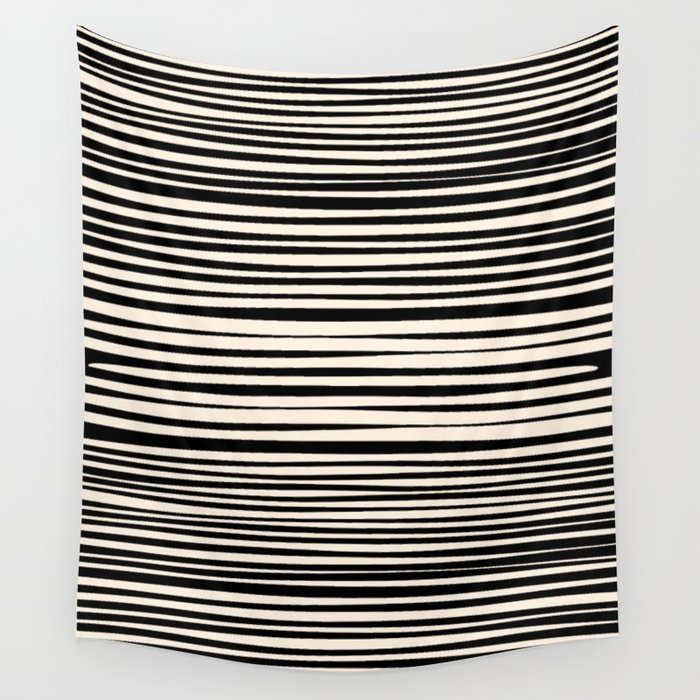 Natural Stripes Modern Minimalist Pattern in Black and Almond Cream  Wall Tapestry Gallery Image 4