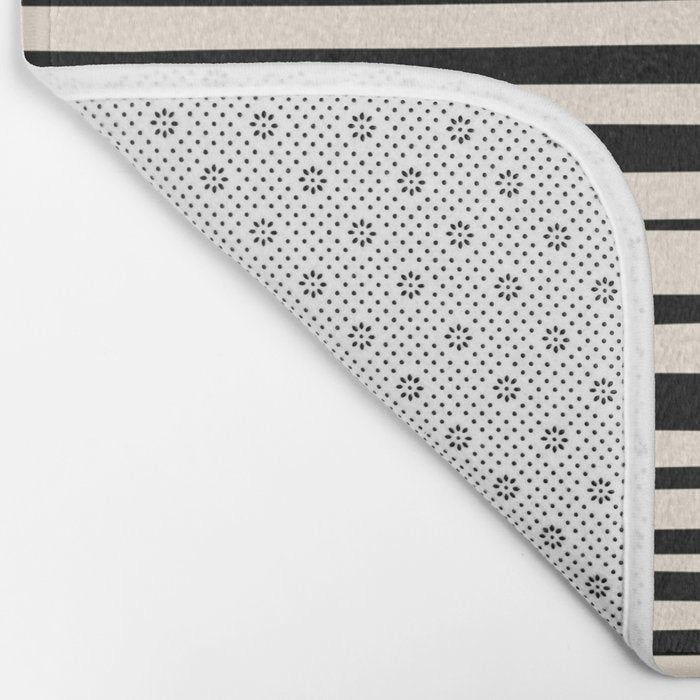 Natural Stripes Modern Minimalist Pattern in Black and Almond Cream  Bath Mat Gallery Image 2