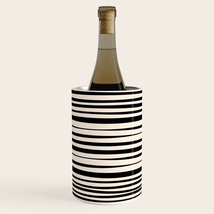 Natural Stripes Modern Minimalist Pattern in Black and Almond Cream  Wine Chiller Gallery Image 1