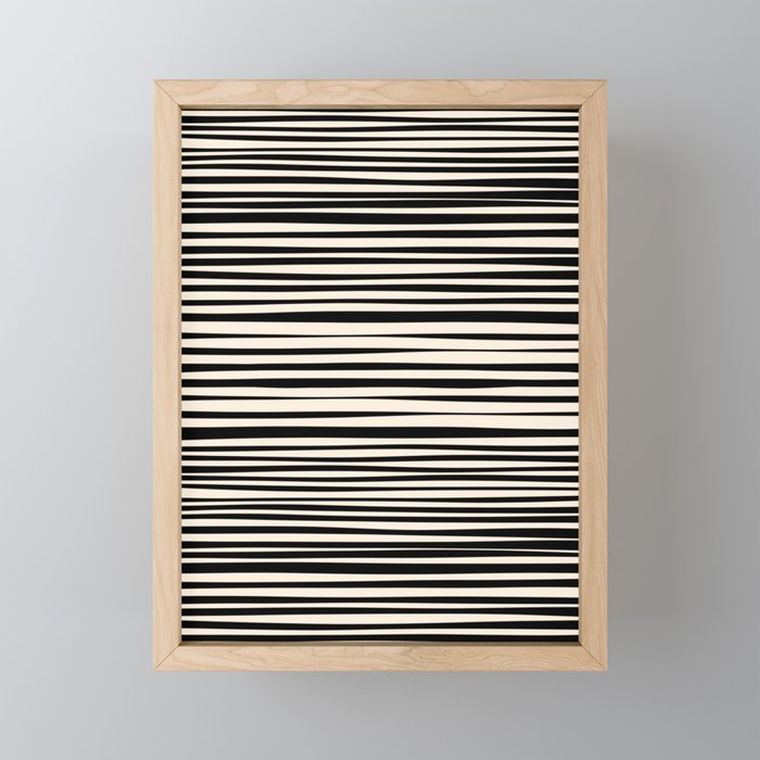 Natural Stripes Modern Minimalist Pattern in Black and Almond Cream  Mini Art Print Gallery Image 1