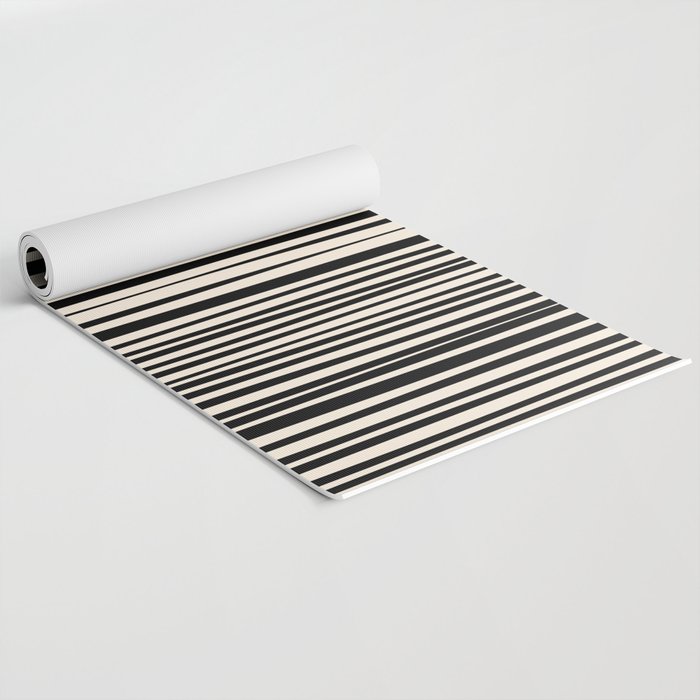 Natural Stripes Modern Minimalist Pattern in Black and Almond Cream  Yoga Mat Gallery Image 2
