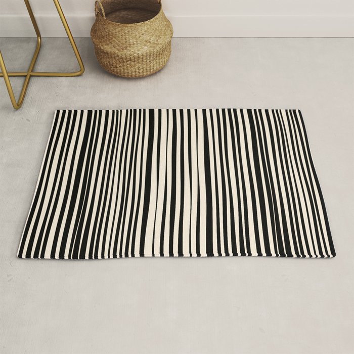 Natural Stripes Modern Minimalist Pattern in Black and Almond Cream  Rug Gallery Image 1