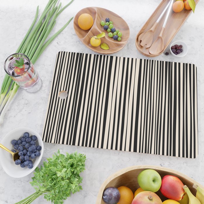Natural Stripes Modern Minimalist Pattern in Black and Almond Cream  Cutting Board Gallery Image 2