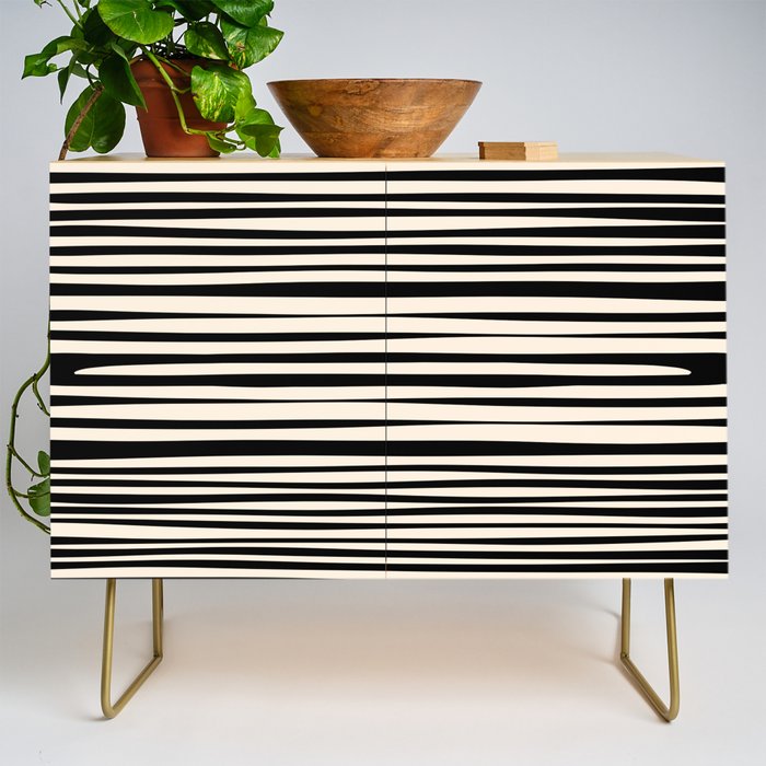 Natural Stripes Modern Minimalist Pattern in Black and Almond Cream  Credenza Gallery Image 1