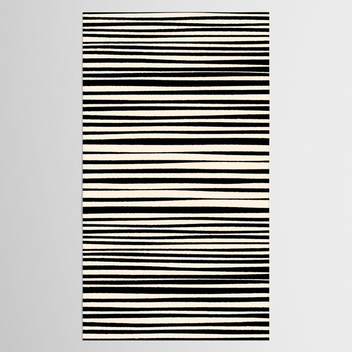 Natural Stripes Modern Minimalist Pattern in Black and Almond Cream  Tablecloth Gallery Image 2
