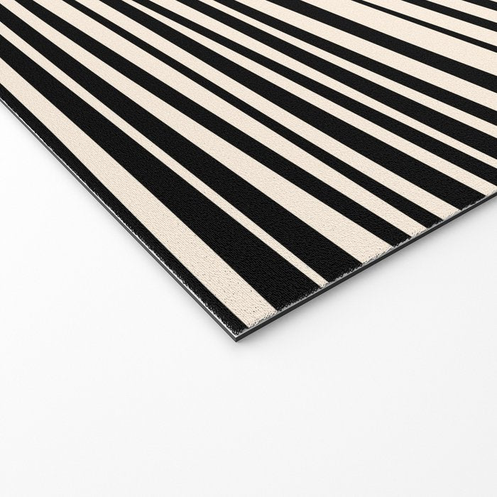 Natural Stripes Modern Minimalist Pattern in Black and Almond Cream  Welcome Mat Gallery Image 2
