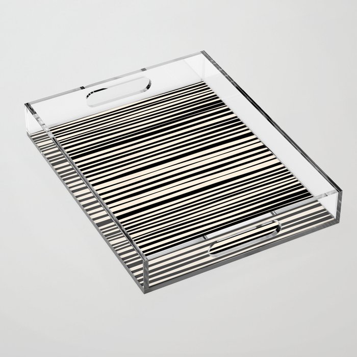 Natural Stripes Modern Minimalist Pattern in Black and Almond Cream  Acrylic Tray Gallery Image 1