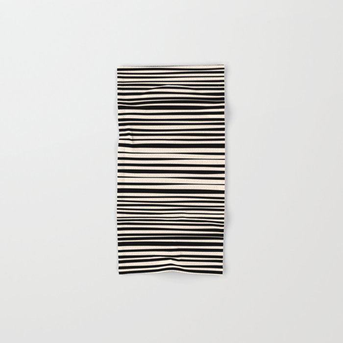 Natural Stripes Modern Minimalist Pattern in Black and Almond Cream  Bath Towel Gallery Image 1