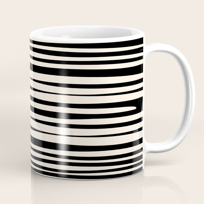 Natural Stripes Modern Minimalist Pattern in Black and Almond Cream  Coffee Mug Gallery Image 1