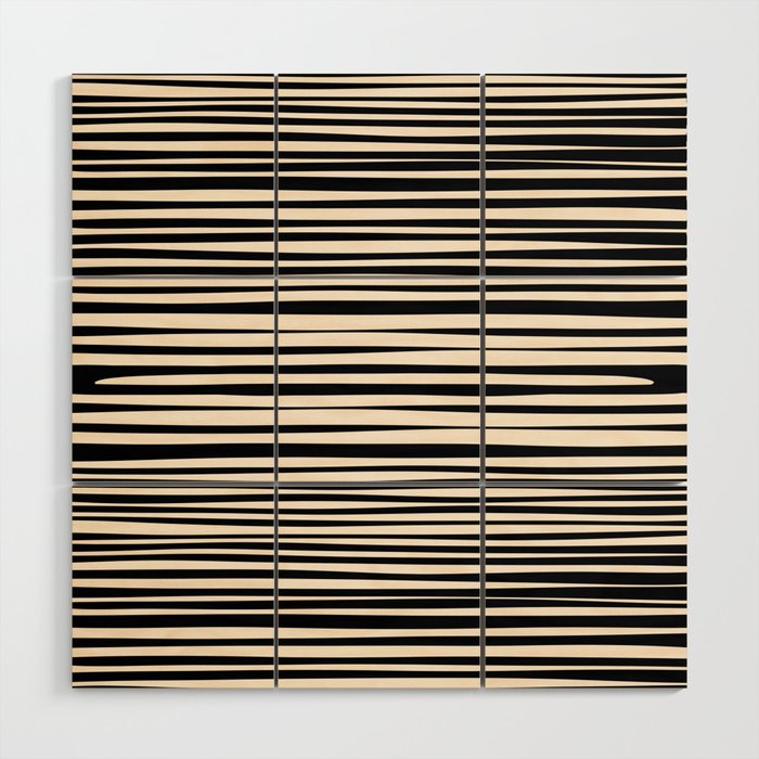Natural Stripes Modern Minimalist Pattern in Black and Almond Cream  Wood Wall Art Gallery Image 1