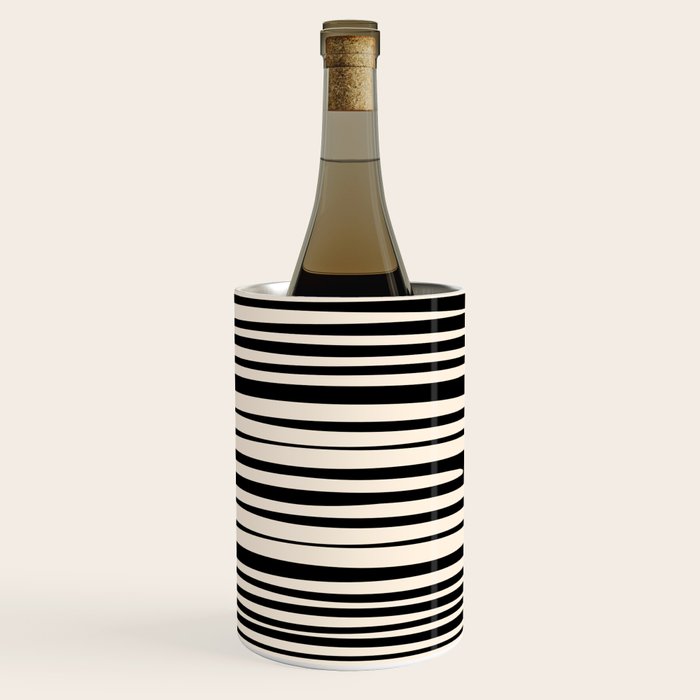 Natural Stripes Modern Minimalist Pattern in Black and Almond Cream  Wine Chiller Gallery Image 3