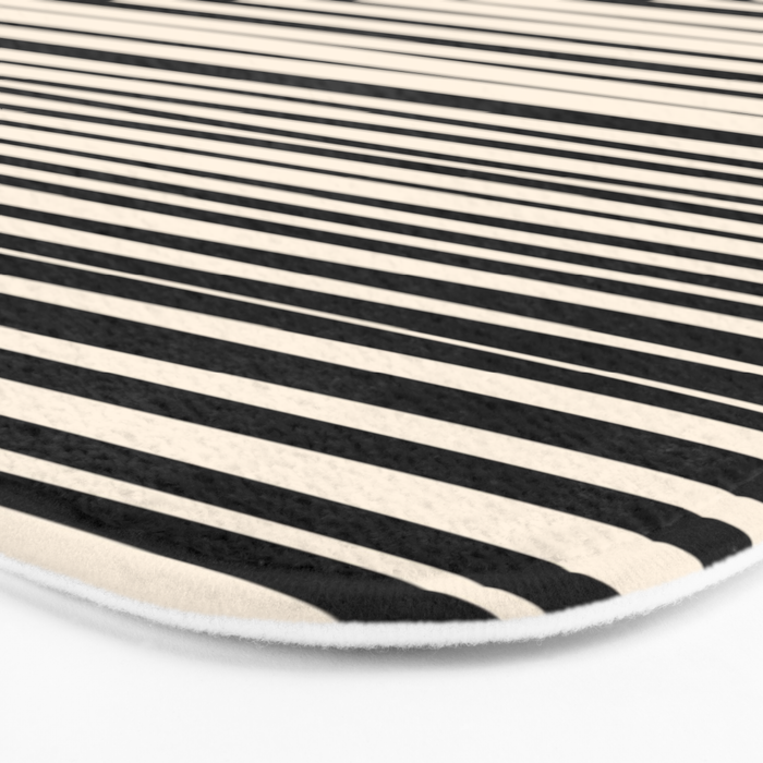 Natural Stripes Modern Minimalist Pattern in Black and Almond Cream  Bath Mat Gallery Image 3