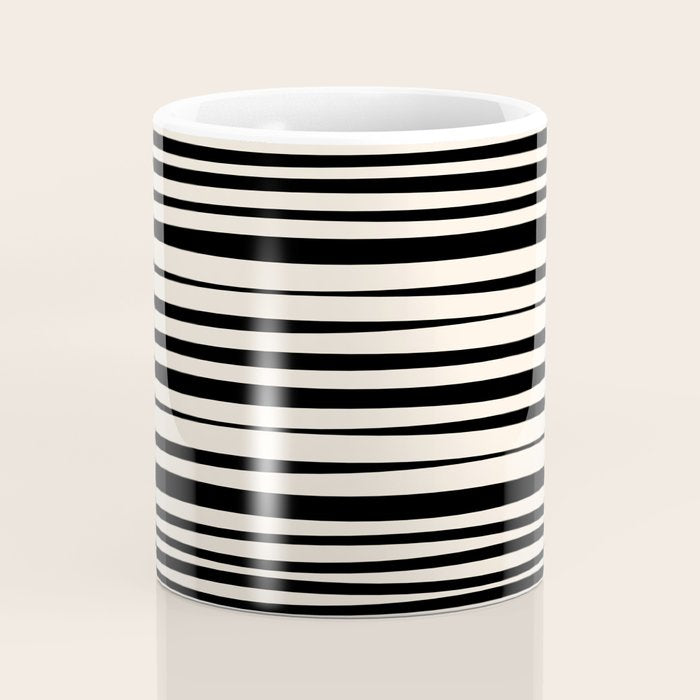Natural Stripes Modern Minimalist Pattern in Black and Almond Cream  Coffee Mug Gallery Image 4