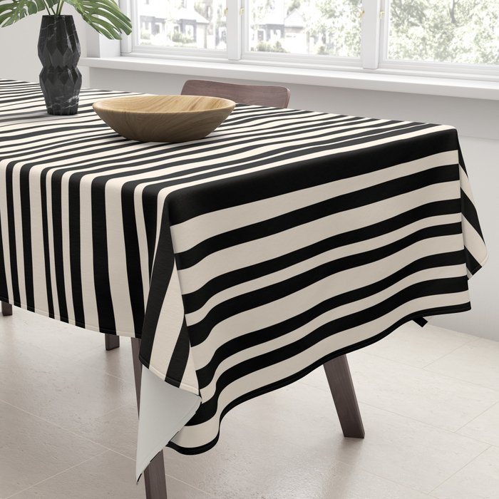 Natural Stripes Modern Minimalist Pattern in Black and Almond Cream  Tablecloth Gallery Image 3