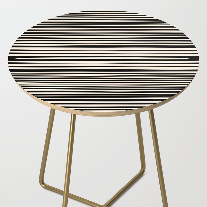 Natural Stripes Modern Minimalist Pattern in Black and Almond Cream  Side Table Gallery Image 2