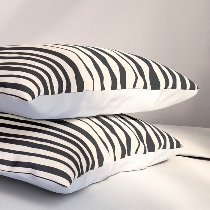 Natural Stripes Modern Minimalist Pattern in Black and Almond Cream  Pillow Sham Gallery Image 3