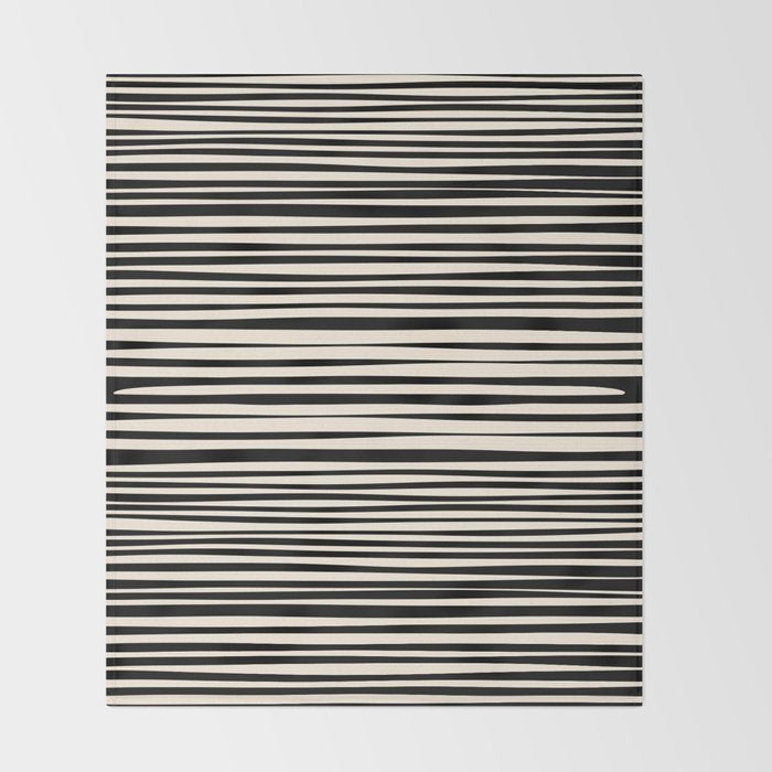 Natural Stripes Modern Minimalist Pattern in Black and Almond Cream  Throw Blanket Gallery Image 2