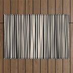 Natural Stripes Modern Minimalist Pattern in Black and Almond Cream  Outdoor Rug Gallery Image 1