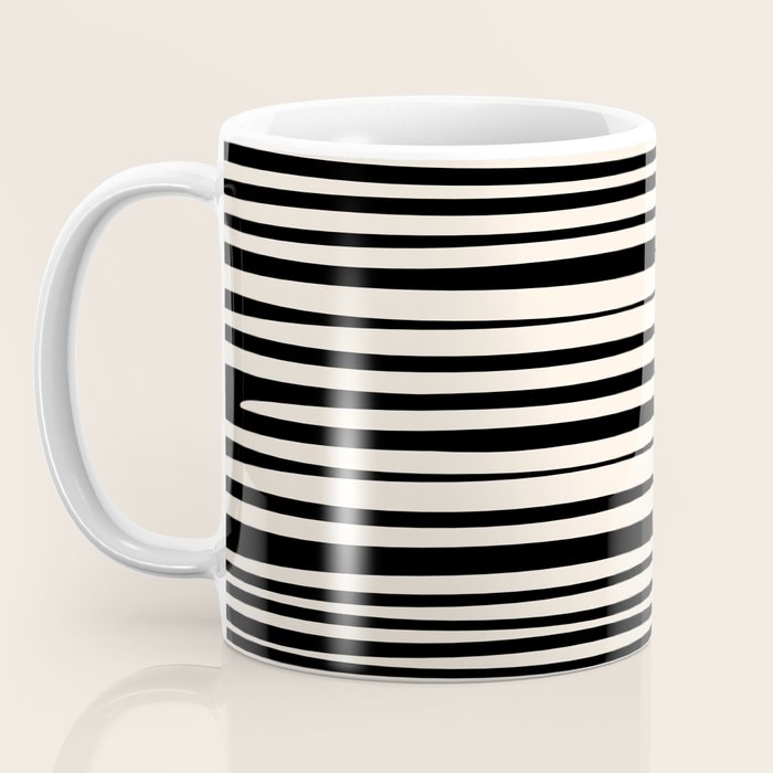 Natural Stripes Modern Minimalist Pattern in Black and Almond Cream  Coffee Mug Gallery Image 3