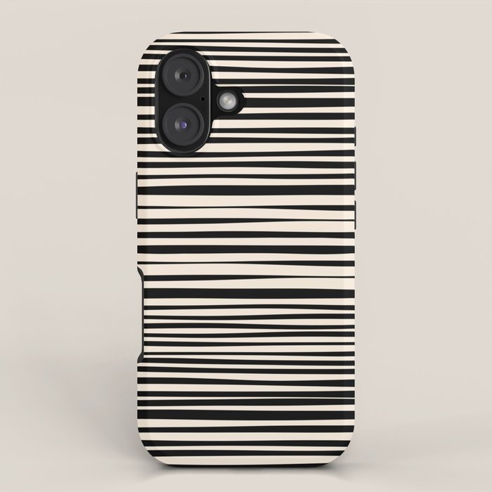 Natural Stripes Modern Minimalist Pattern in Black and Almond Cream  iPhone Case Gallery Image 1