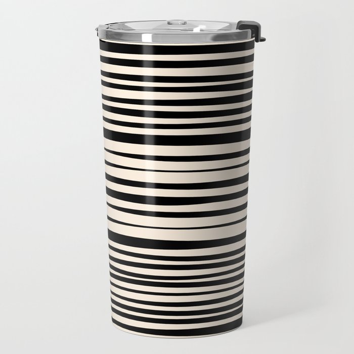 Natural Stripes Modern Minimalist Pattern in Black and Almond Cream  Travel Mug Gallery Image 2