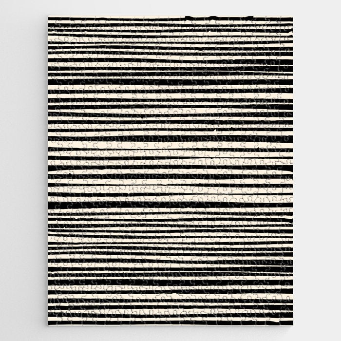 Natural Stripes Modern Minimalist Pattern in Black and Almond Cream  Jigsaw Puzzle Gallery Image 1