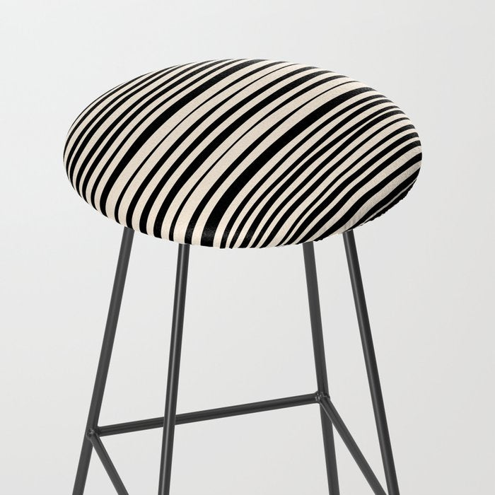 Natural Stripes Modern Minimalist Pattern in Black and Almond Cream  Stool Gallery Image 2