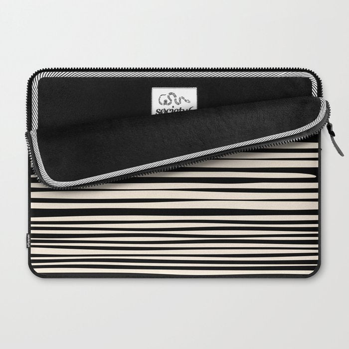 Natural Stripes Modern Minimalist Pattern in Black and Almond Cream  Laptop Sleeve Gallery Image 2