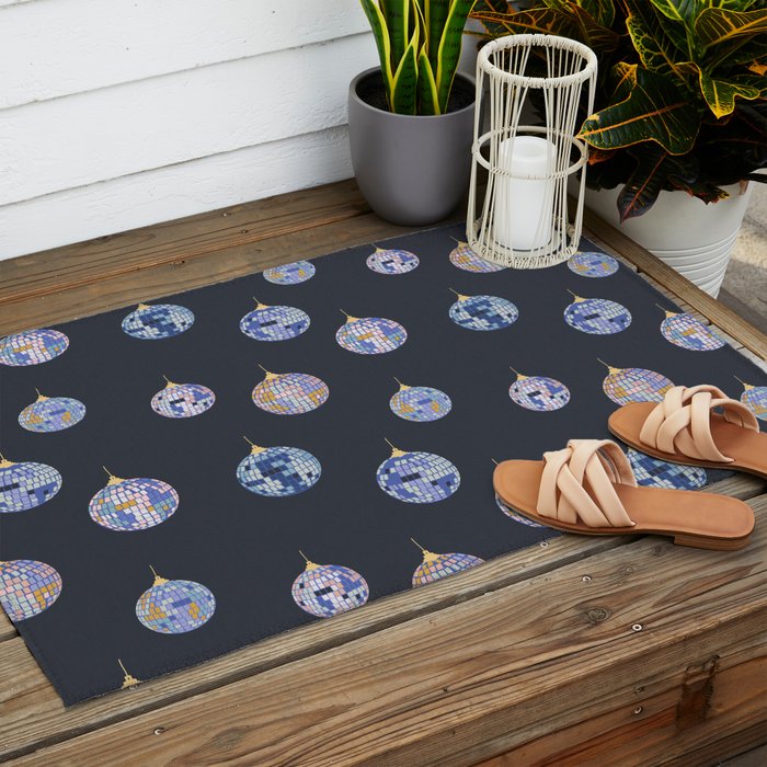 Disco balls party time pattern dark Outdoor Rug Gallery Image 2