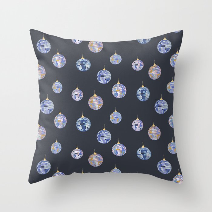 Disco balls party time pattern dark Throw Pillow Gallery Image 6